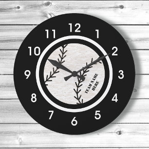 Reloj de pared acrílica de béisbol blanco y negro
