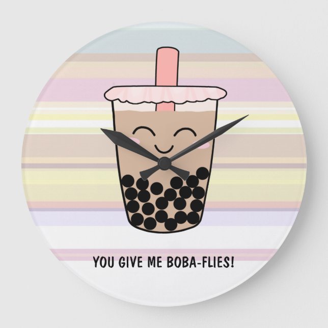 Reloj de pared acrílica de té de lino Boba corto (Anverso)