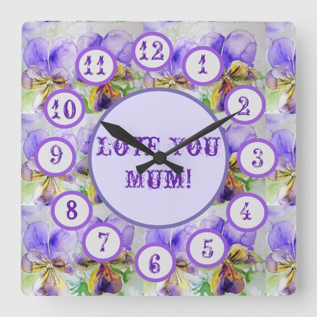 Reloj de pared acrílica floral violeta (Anverso)