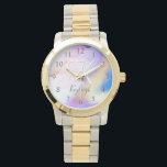 Reloj de pared acrílico<br><div class="desc">Personaliza fácilmente este estilo glamoroso de pintura de acuarela lila abstracta y el fondo falso de pulverización dorada con tus detalles personalizados.</div>