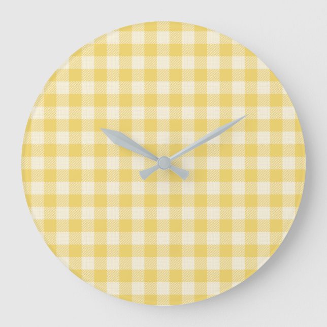 Reloj de pared acrílico amarillo de Gingham platea (Anverso)