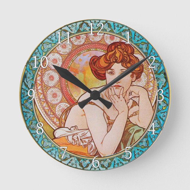 Reloj de pared acrílico Art Nouveau Alphonse Mucha (Anverso)