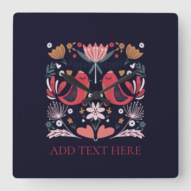 RELOJ DE PARED ACRÍLICO : AVES DE BOHO ROJO (Anverso)