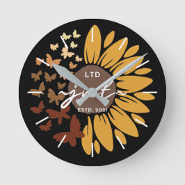 Reloj de pared acrílico con girasol y mariposas