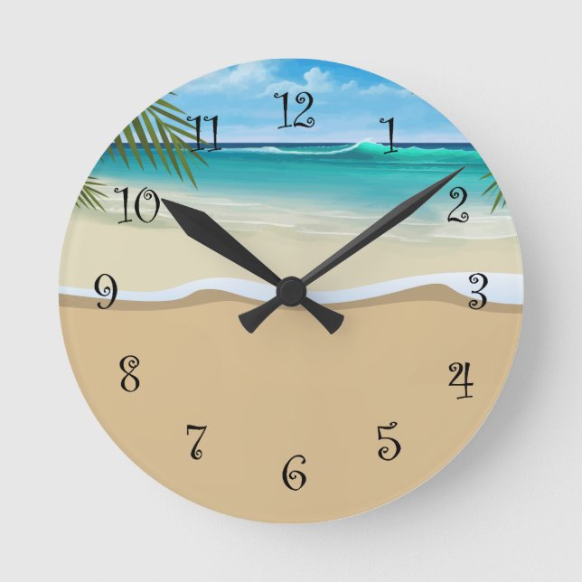 Reloj de pared acrílico costero de playa tropical (Anverso)