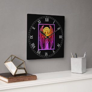 Reloj de pared acrílico de ángel de vidrio manchad