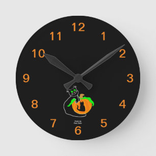 Reloj de pared acrílico de calabaza para gato negr