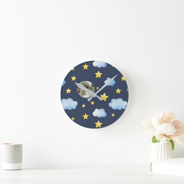 Reloj de pared acrílico de cielo nocturno, luna y  (Hogar)