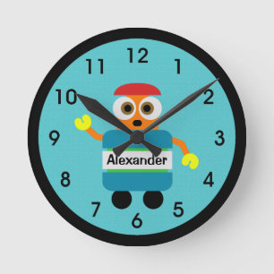 Reloj de pared acrílico de color azul robot
