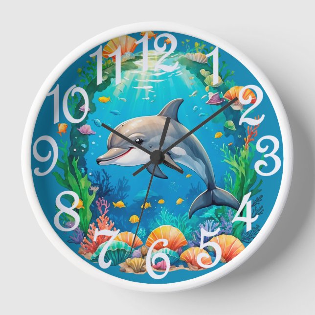 Reloj de pared acrílico de delfines (Anverso)
