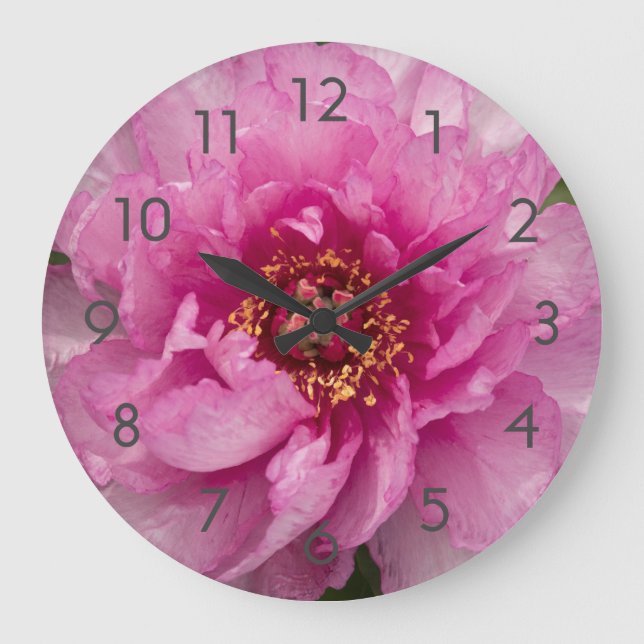 Reloj de pared acrílico de flores rosadas peony (Anverso)