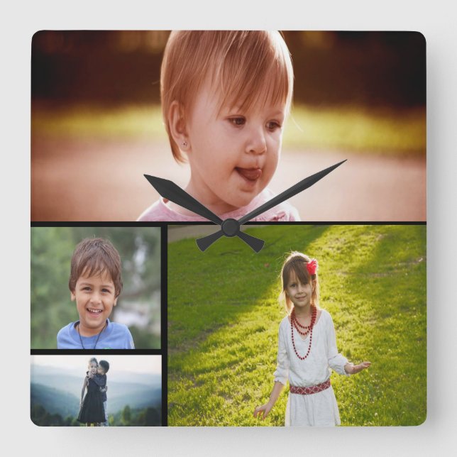 Reloj de pared acrílico de fotos de cuatro persona (Anverso)