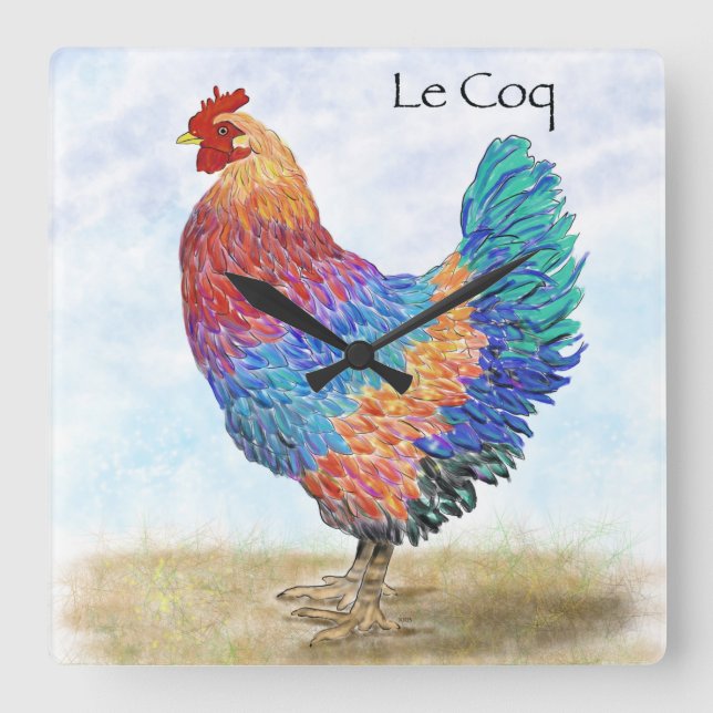 Reloj de pared acrílico de gallo francés (Anverso)
