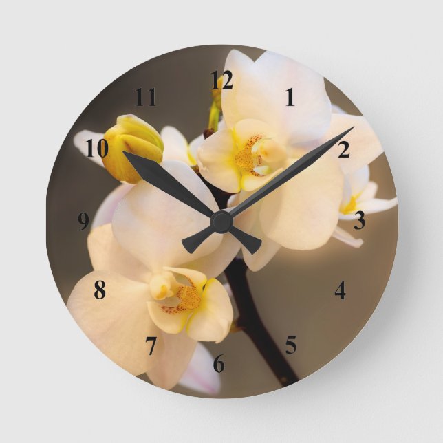 Reloj de pared acrílico de la orquídea blanca (Anverso)