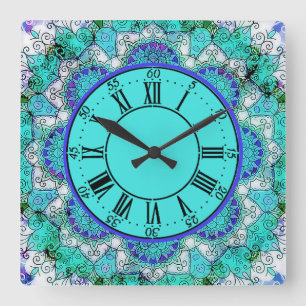 Reloj de pared acrílico de Mandala azul