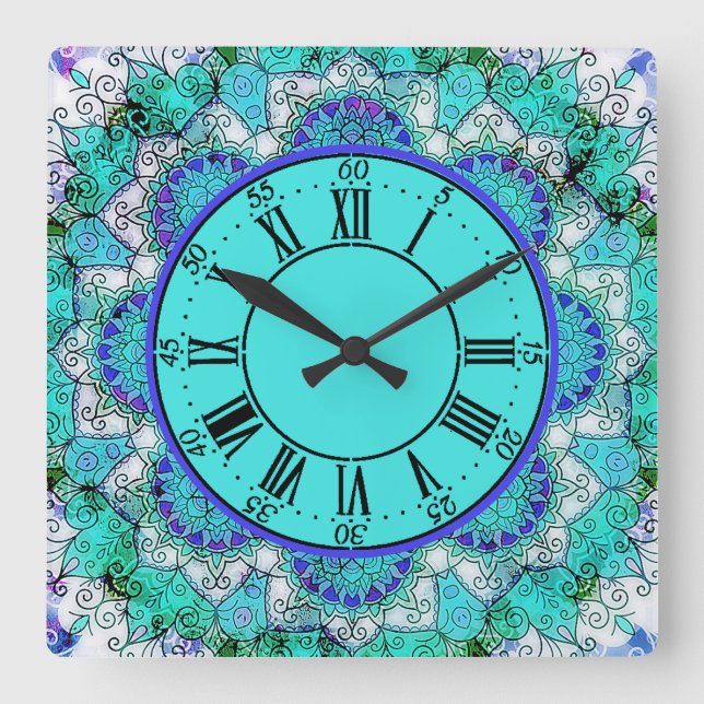Reloj de pared acrílico de Mandala azul (Anverso)