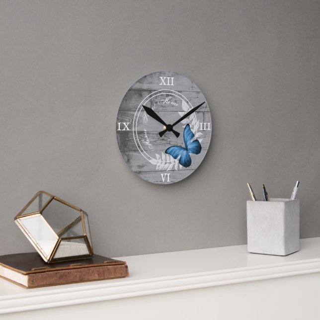 Reloj de pared acrílico de mariposa azul (Oficina)