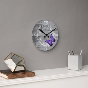 Reloj de pared acrílico de mariposa púrpura