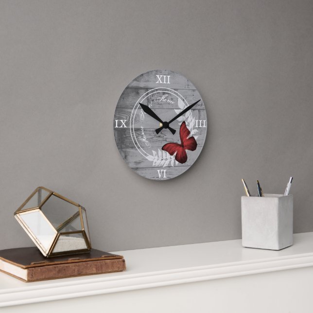 Reloj de pared acrílico de mariposa roja (Oficina)