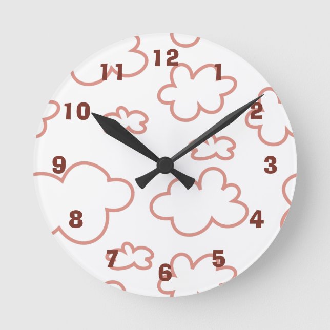 Reloj de pared acrílico de nubes blancas y rosas (Anverso)