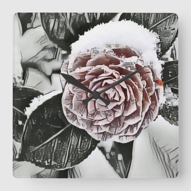 Reloj de pared acrílico de Rosa congelado con niev (Anverso)