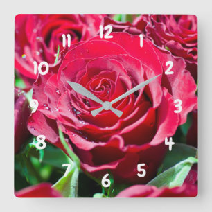 Reloj de pared acrílico de rosas rojas rojas