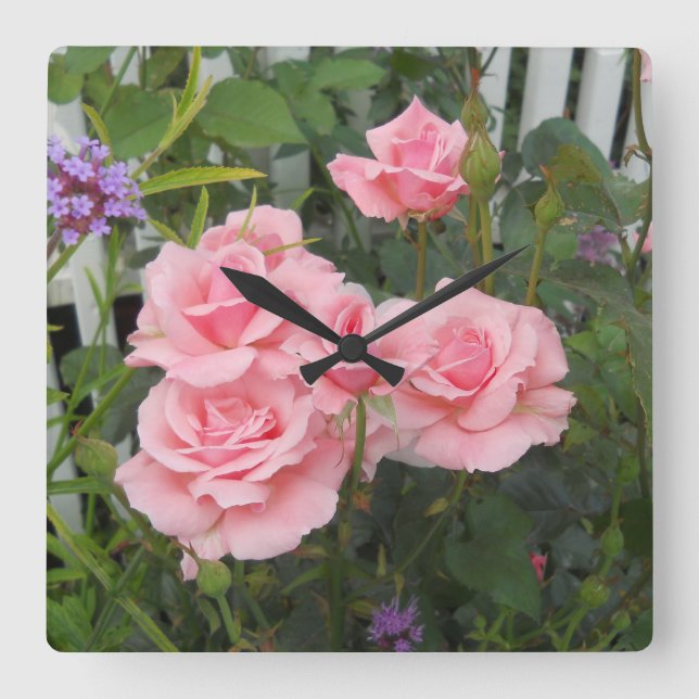 Reloj de pared acrílico de rosas rosadas (Anverso)