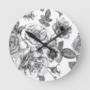 Reloj de pared acrílico del patrón rosa blanco y n