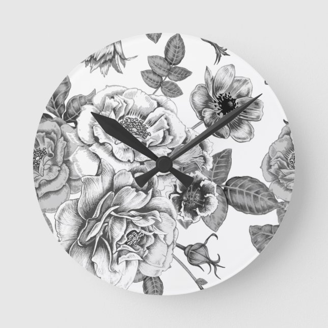 Reloj de pared acrílico del patrón rosa blanco y n (Anverso)