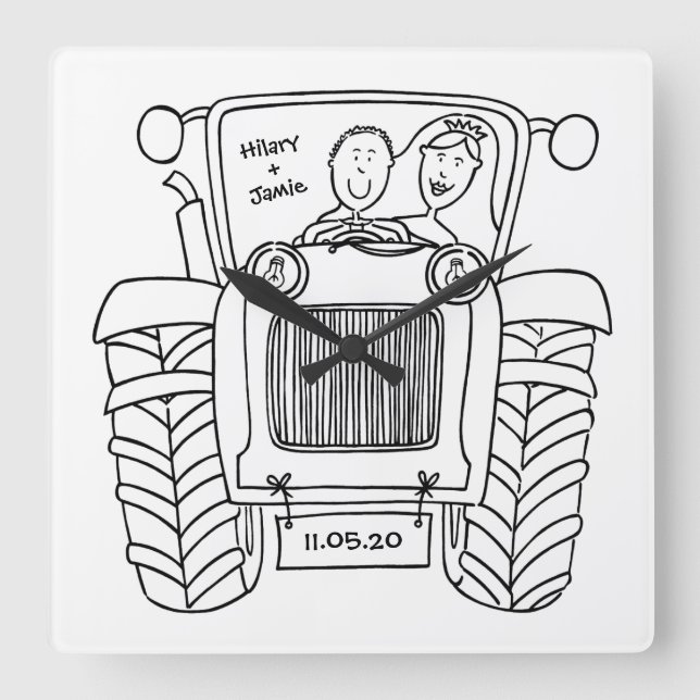 Reloj de pared acrílico del tractor de casamiento  (Anverso)