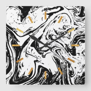 Reloj de pared acrílico estilo mármol blanco y neg