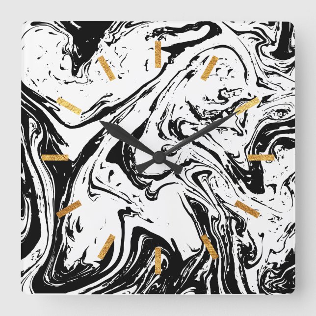 Reloj de pared acrílico estilo mármol blanco y neg (Anverso)