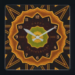 Reloj de pared acrílico floral Art Deco<br><div class="desc">Este diseño Art Déco presenta un ilustracion floral con una decoración de buen gusto en tonos tierra cálidos (ocre,  siena,  marrón,  verde oliva). Las imágenes y su texto; "Feliz Aniversario" y "20XX-20XX" son completamente editables.</div>