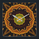 Reloj de pared acrílico floral Art Deco<br><div class="desc">Este diseño Art Déco presenta un ilustracion floral con una decoración de buen gusto en tonos tierra cálidos (ocre,  siena,  marrón,  verde oliva). Las imágenes y su texto; "Feliz Aniversario" y "20XX-20XX" son completamente editables.</div>