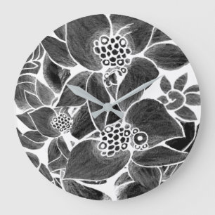 Reloj de pared acrílico floral blanco negro