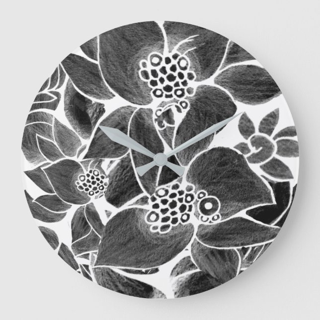 Reloj de pared acrílico floral blanco negro (Anverso)