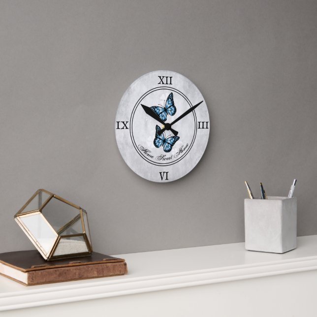 Reloj de pared acrílico floral de mariposa azul (Oficina)
