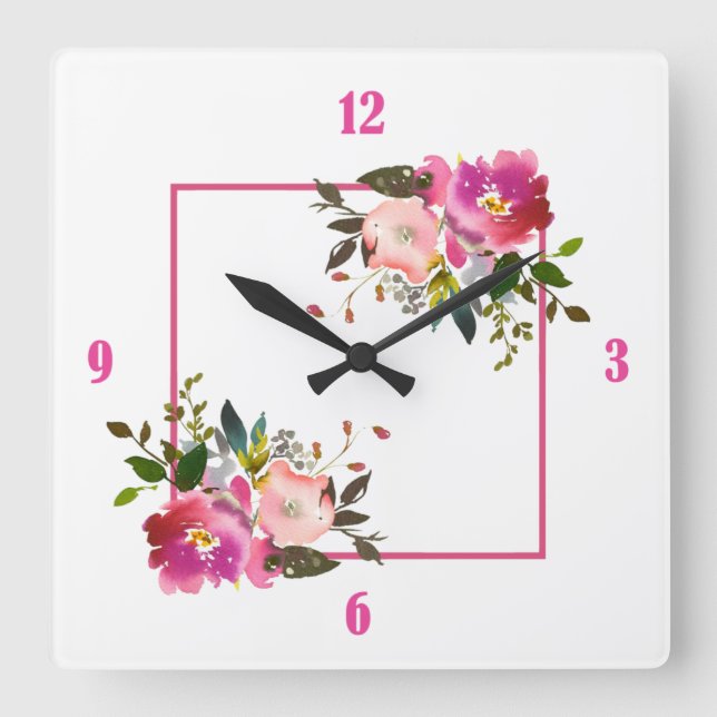 Reloj de pared acrílico floral rosa (Anverso)