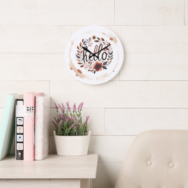 Reloj de pared acrílico redondo boho 'Hola' de 10, (Sala de lectura)