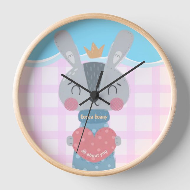 Reloj de pared acrílico redondo de conejo de reina (Anverso)