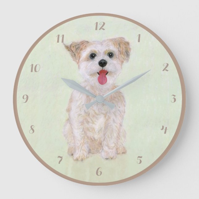 Reloj de pared acrílico redondo para perro Morkie  (Anverso)