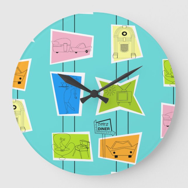 Reloj de pared acrílico retro atómico kitsch (Anverso)