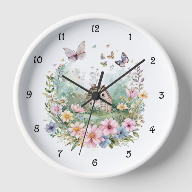 Reloj de pared acuática floral y artesanal (Anverso)