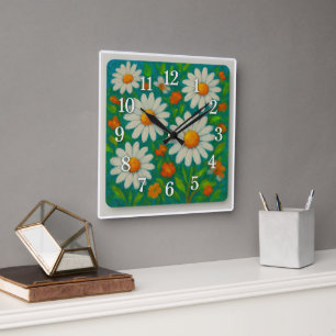 Reloj de pared alegre de maricones y flores silves
