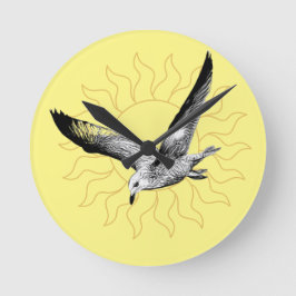 Reloj de pared amarillo de gaviota y sol
