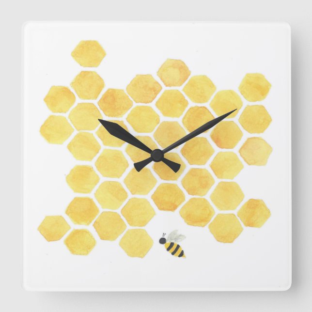 Reloj de pared amarillo de la abeja del panal (Anverso)