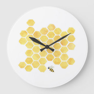 Reloj de pared amarillo de la abeja del panal