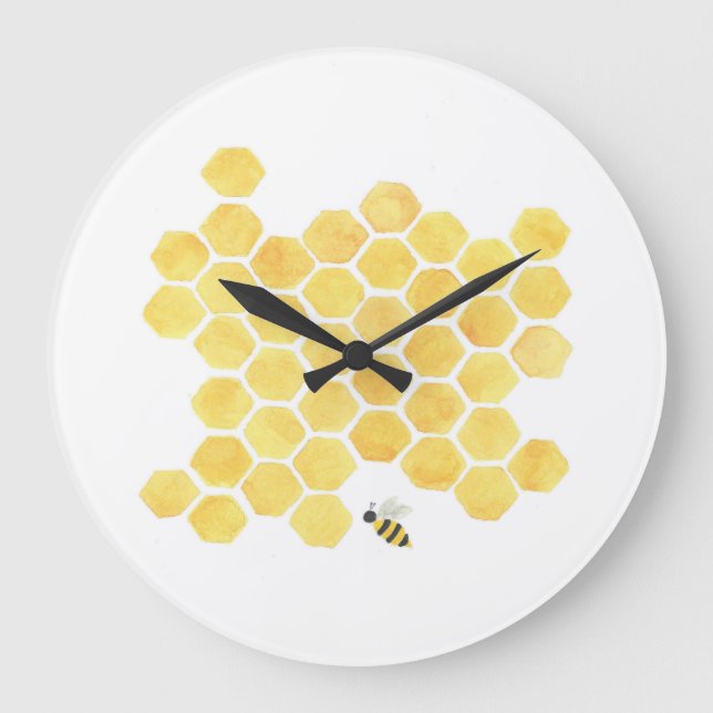 Reloj de pared amarillo de la abeja del panal (Anverso)