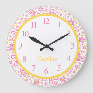 Reloj de pared amarillo de la primavera linda y