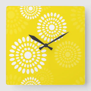 Reloj de pared amarillo de las flores del verano